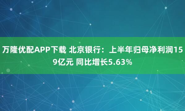 万隆优配APP下载 北京银行：上半年归母净利润159亿元 同比增长5.63%